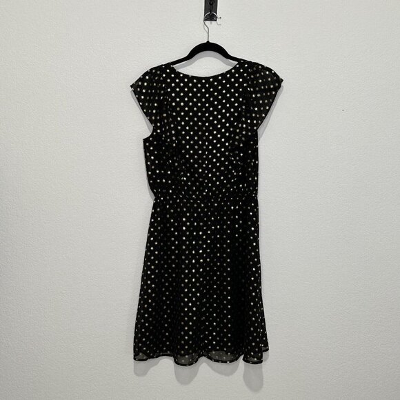Banana Republic Women's Metallic Polka Dot Fit Flare Dress Size S Black Gold - Picture 3 of 10